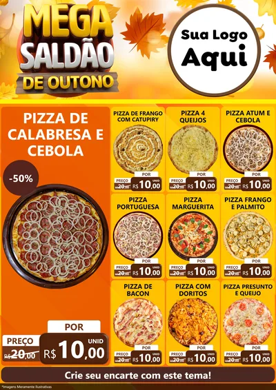 Modelo de Encarte para Encarte A4 Vertical com o tema Mega Saldão de Outono para Pizzaria
