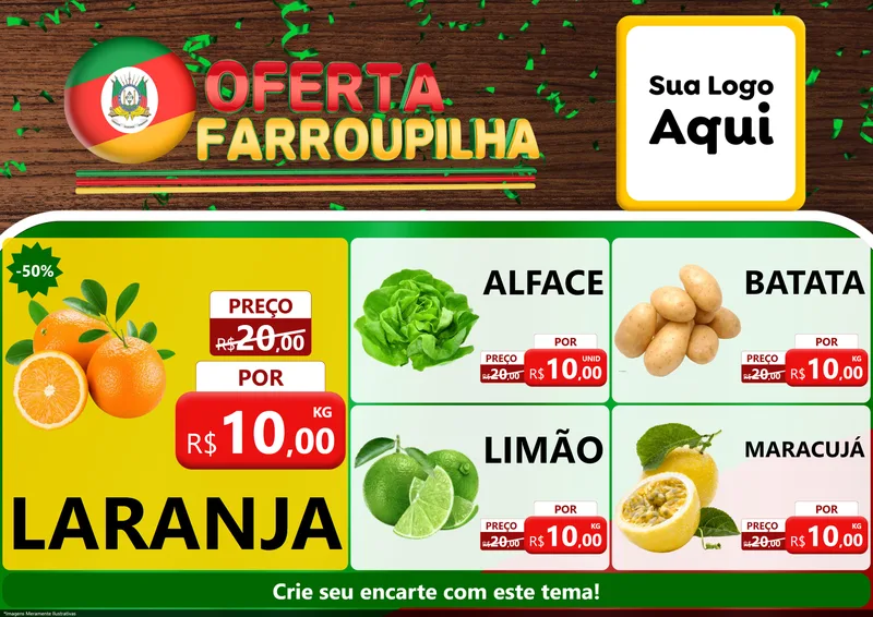 Modelo de Encarte para Encarte A4 Horizontal com o tema Oferta Farroupilha para Hortifrúti