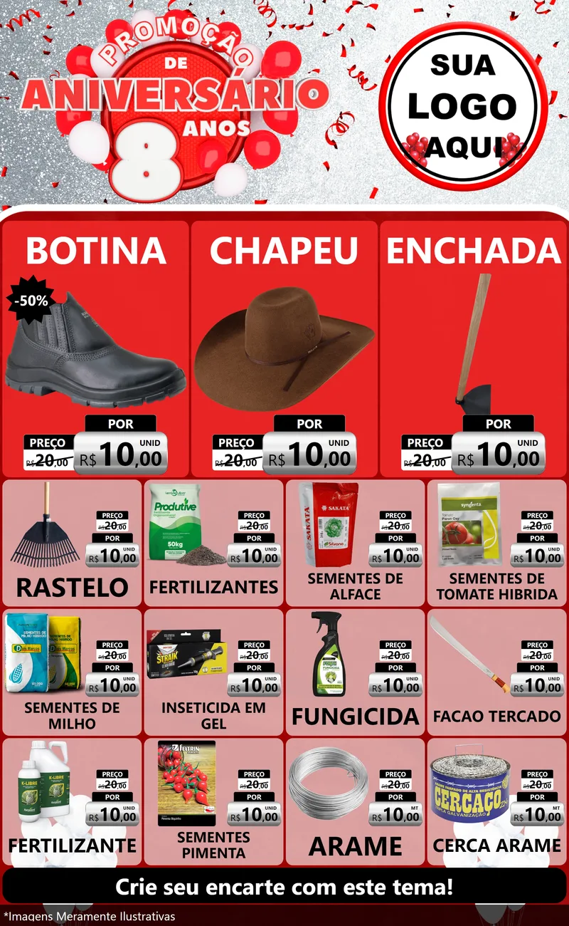 Modelo de Encarte para Encarte Grande com o tema Promoção de Aniversário - 8 Anos para Agropecuária