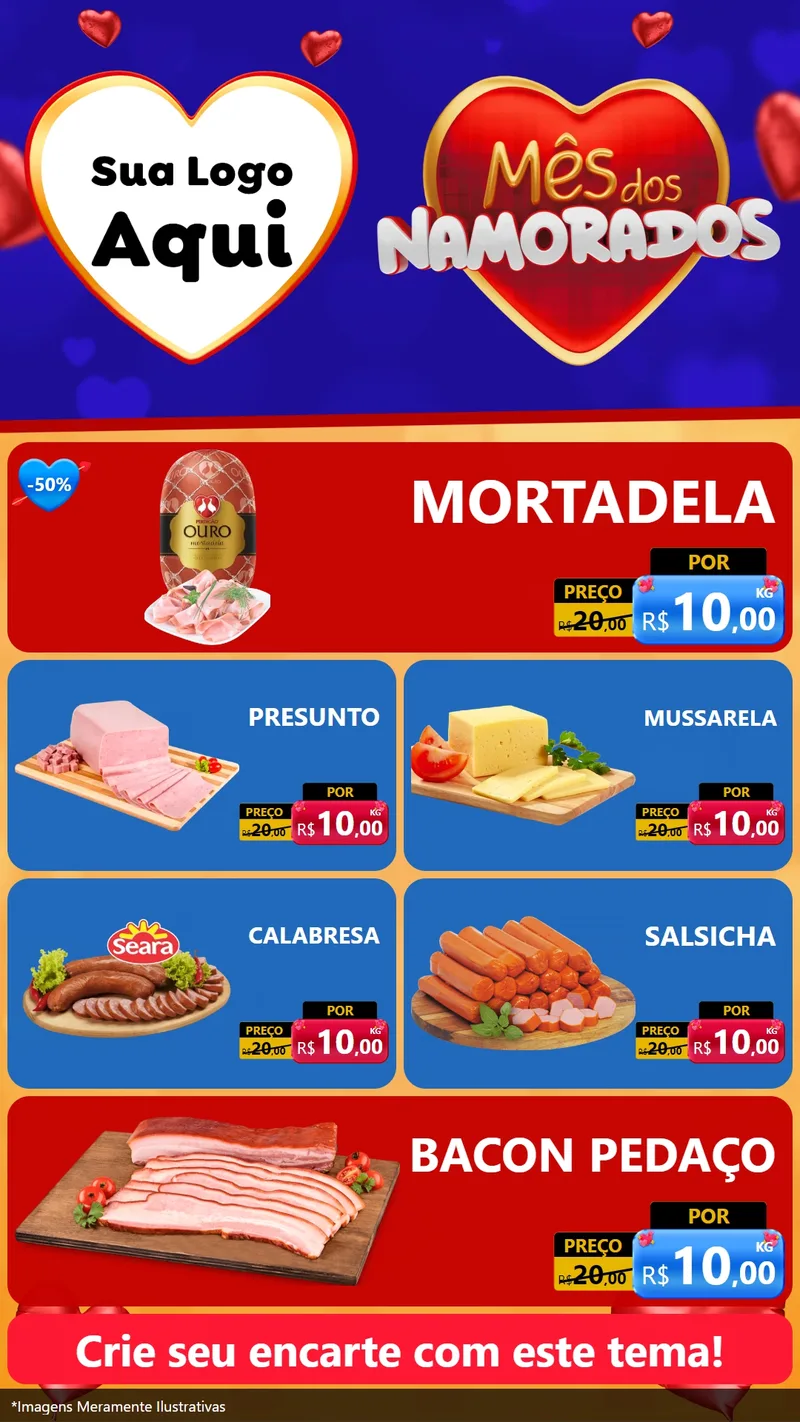 Modelo de TV para TV Vertical com o tema Mês dos Namorados para Frios e Laticínios
