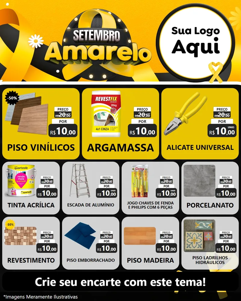 Modelo de Rede Social para Feed Instagram com o tema Setembro Amarelo para Material para Construção