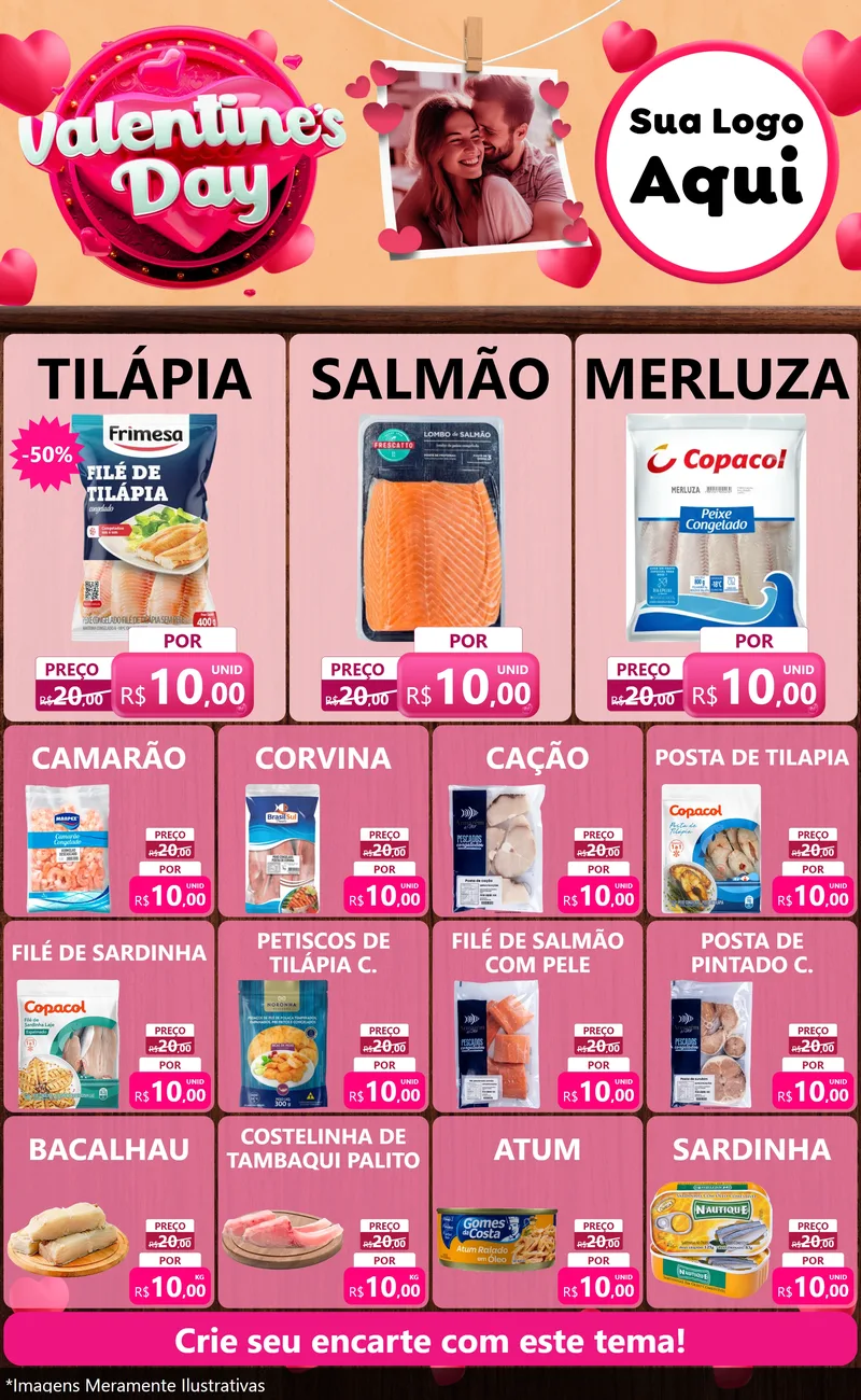 Modelo de Encarte para Encarte Grande com o tema Valentine's Day para Peixaria