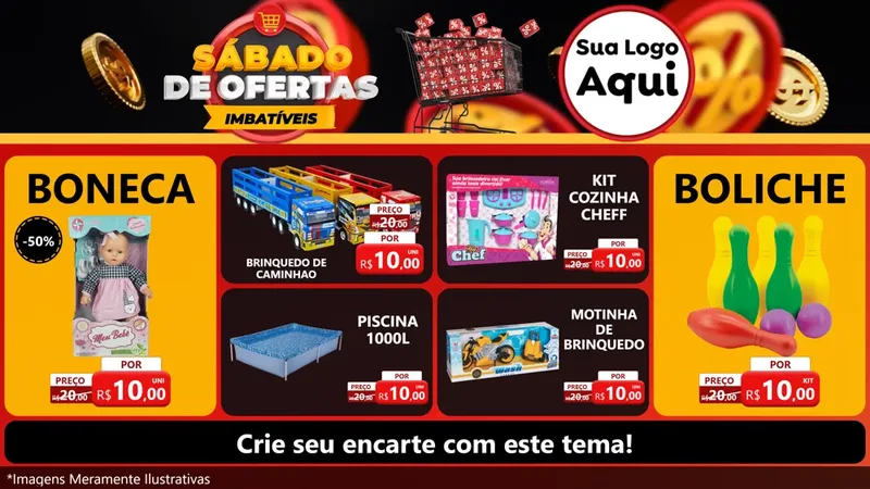Modelo de TV para TV Horizontal com o tema Sábado de Ofertas Imbatíveis para Brinquedos