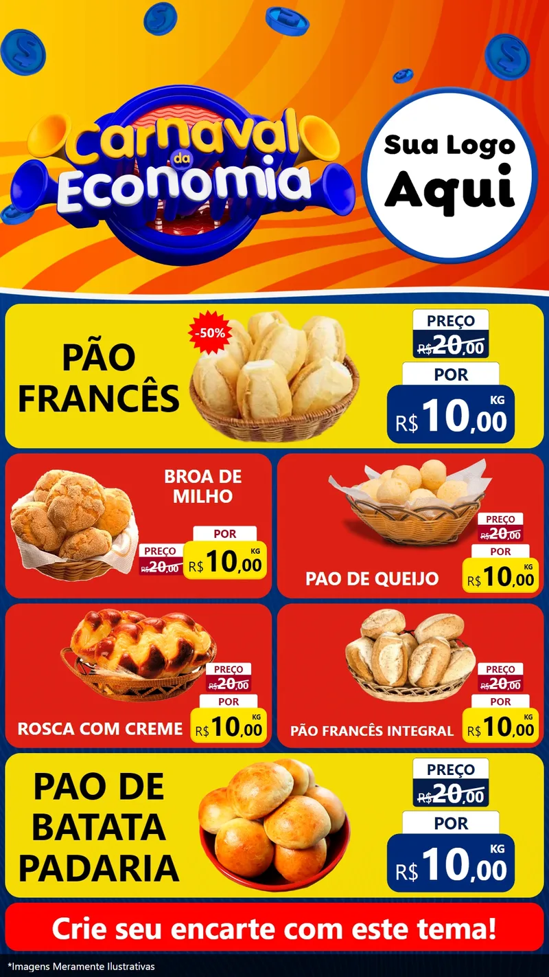 Modelo de TV para TV Vertical com o tema Carnaval da Economia para Padaria