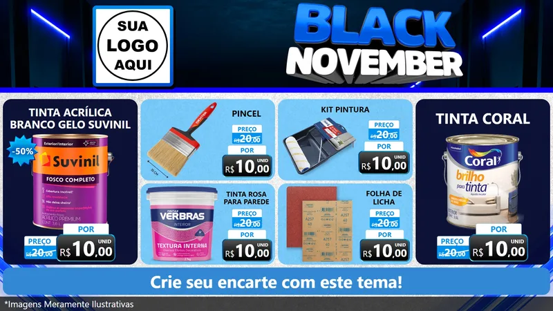 Modelo de TV para TV Horizontal com o tema Black November para Tintas e Ferramentas