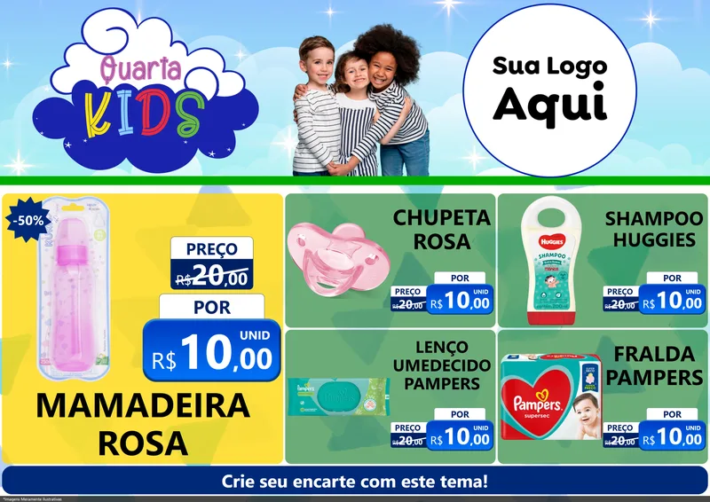 Modelo de Encarte para Encarte A4 Horizontal com o tema Quarta Kids para Bebês