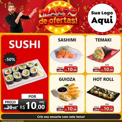 Modelo de Rede Social para Feed Facebook com o tema Março de Ofertas! para Comida japonesa
