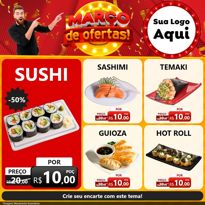 Modelo de Rede Social para Feed Facebook com o tema Março de Ofertas! para Comida japonesa