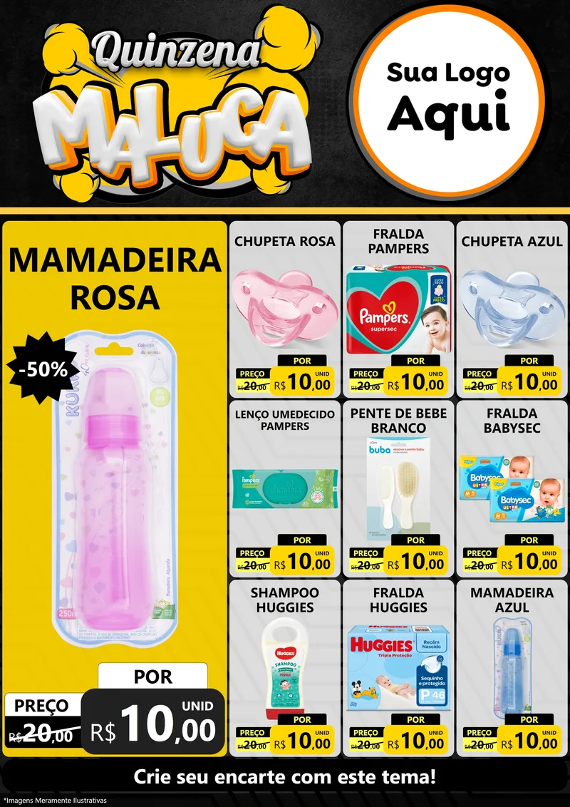 Modelo de Encarte para Encarte A4 Vertical com o tema Quinzena Maluca para Bebês