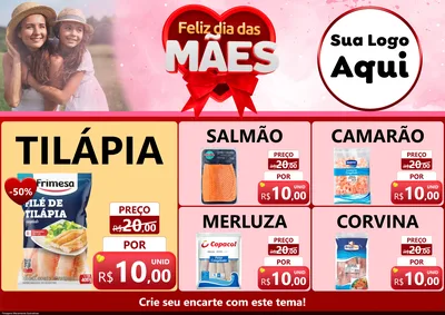 Modelo de Encarte para Encarte A4 Horizontal com o tema Feliz Dia Das Mães para Peixaria