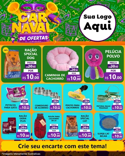 Modelo de Rede Social para Feed Instagram com o tema Carnaval de Ofertas para Pet Shop