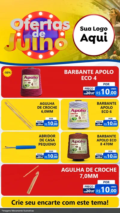 Modelo de TV para TV Vertical com o tema Ofertas de Julho para Armarinho e Aviamentos