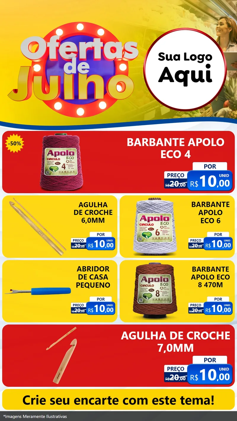 Modelo de TV para TV Vertical com o tema Ofertas de Julho para Armarinho e Aviamentos