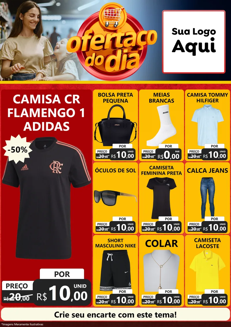 Modelo de Encarte para Encarte A4 Vertical com o tema Ofertaço Do Dia para Roupas e acessórios