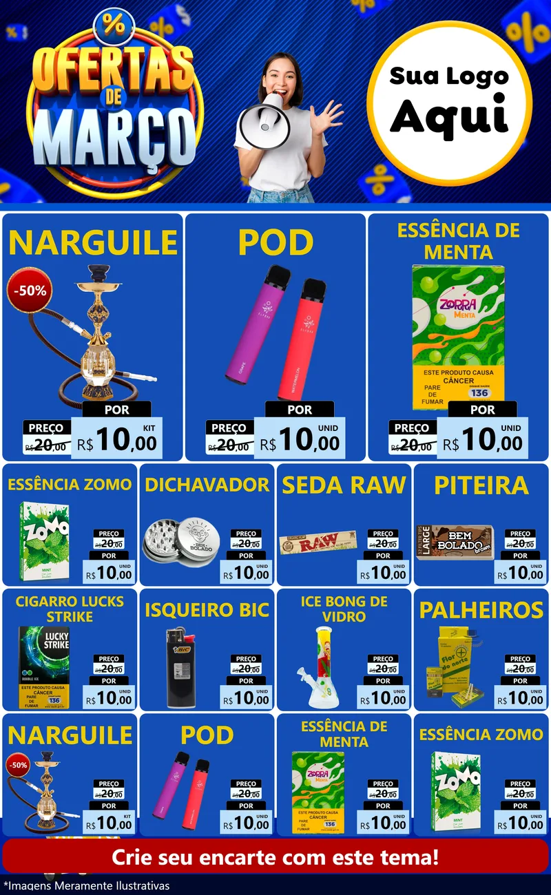 Modelo de Encarte para Encarte Grande com o tema Ofertas de Março para Tabacaria