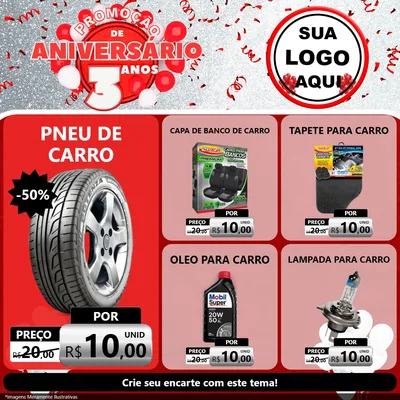 Modelo de Rede Social para Feed Facebook com o tema Promoção de Aniversário - 3 Anos para Auto peças