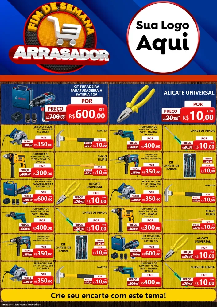 Modelo de Encarte para Encarte A4 Vertical com o tema Fim De Semana Arrasador para Maquinas e Ferramentas
