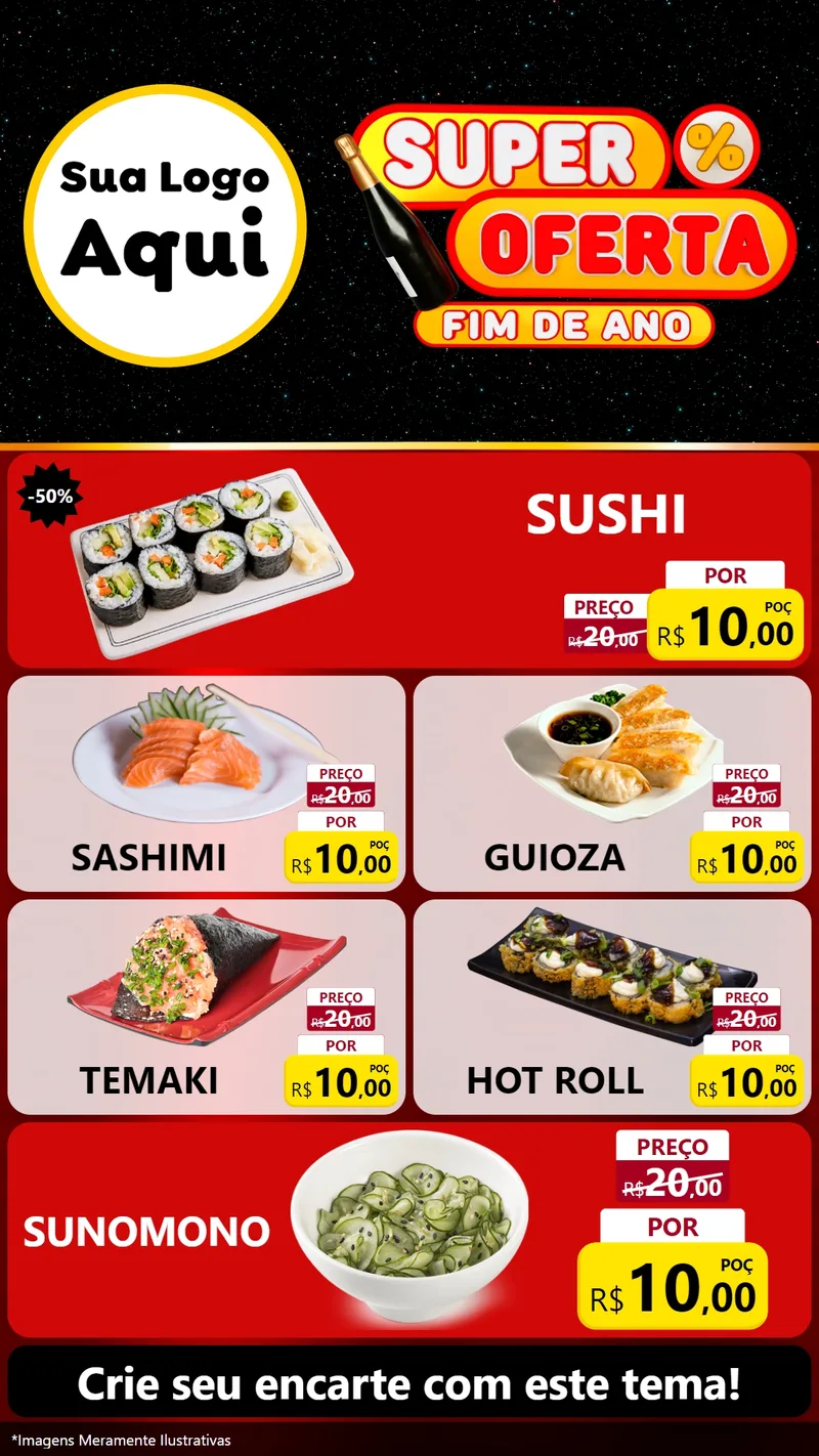 Modelo de TV para TV Vertical com o tema Super Oferta Fim de Ano para Comida japonesa