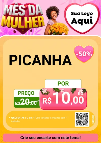 Modelo de Cartaz para Cartaz A4 Vertical com o tema Mês da Mulher para Açougue