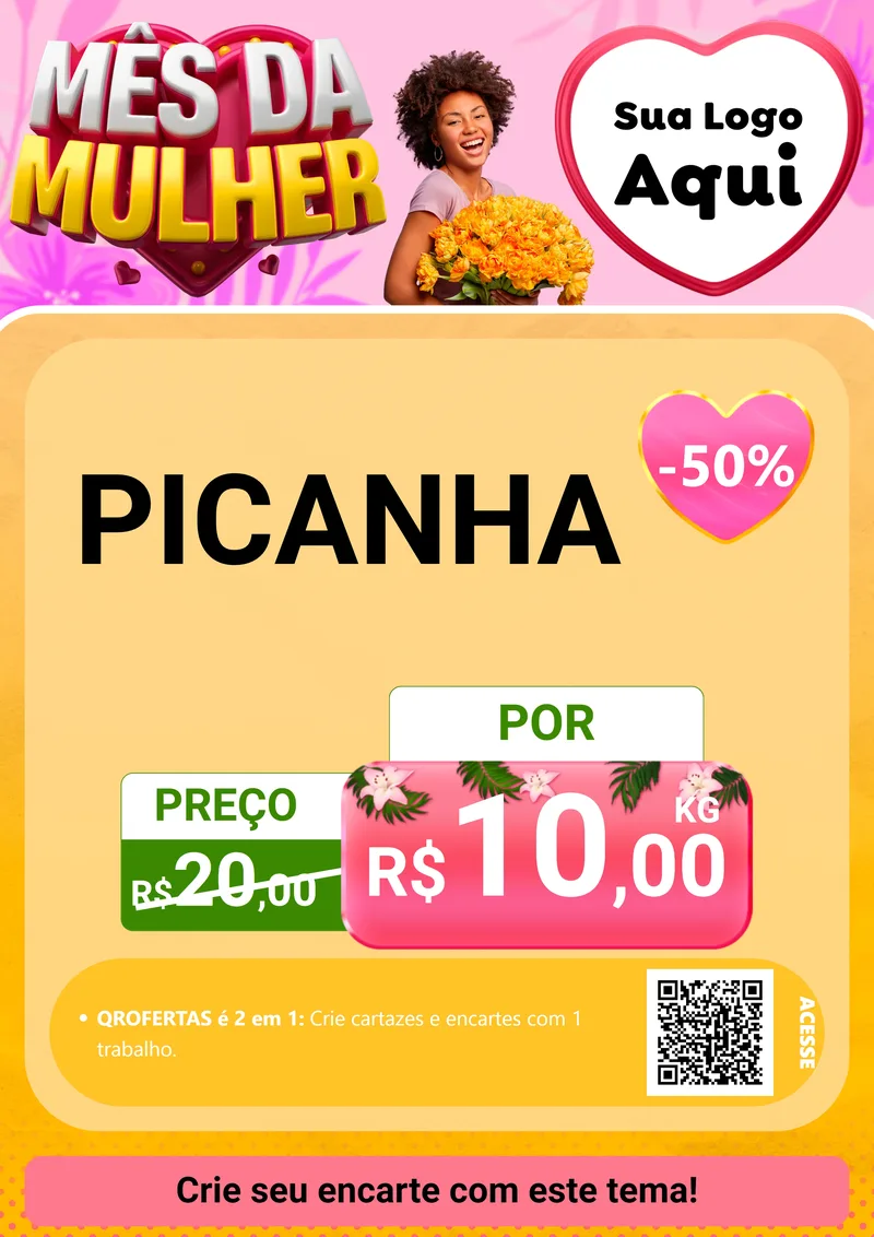 Modelo de Cartaz para Cartaz A4 Vertical com o tema Mês da Mulher para Açougue