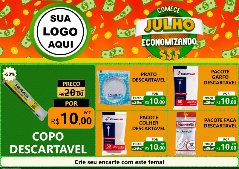 Modelo de Encarte para Encarte A4 Horizontal com o tema Comece Julho Economizando para Embalagens