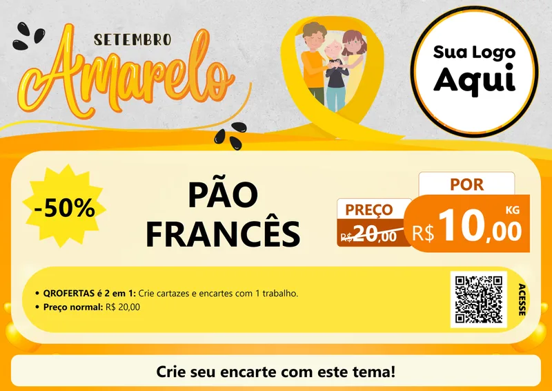 Modelo de Cartaz para Cartaz A4 Horizontal com o tema Setembro Amarelo para Padaria