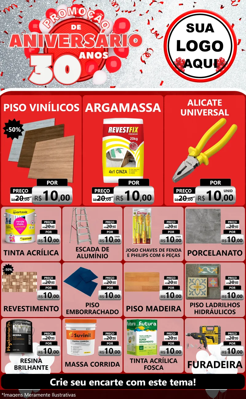 Modelo de Encarte para Encarte Grande com o tema Promoção de Aniversário - 30 Anos para Material para Construção
