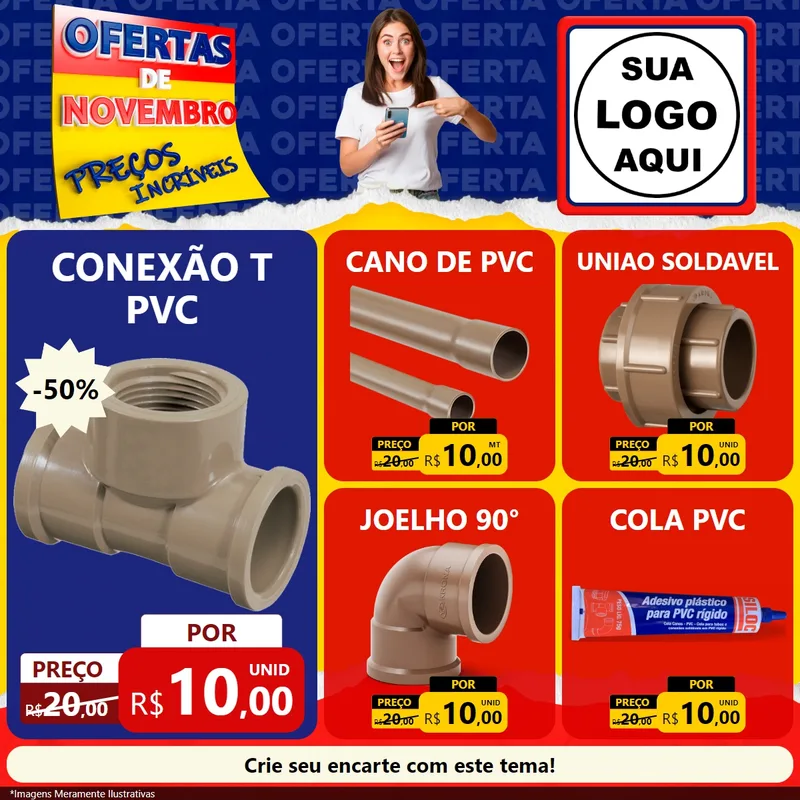 Modelo de Rede Social para Feed Facebook com o tema Ofertas de Novembro - Preços Incríveis para Tubos e conexões