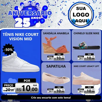 Modelo de Rede Social para Feed Facebook com o tema Promoção de Aniversário - 25 Anos para Calçados