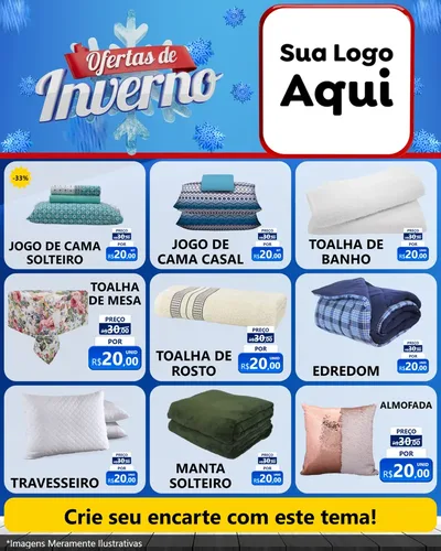Modelo de Rede Social para Feed Instagram com o tema Ofertas de Inverno para Cama, Mesa e Banho