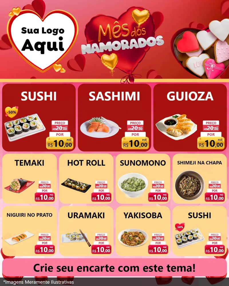 Modelo de Rede Social para Feed Instagram com o tema Mês dos Namorados para Comida japonesa