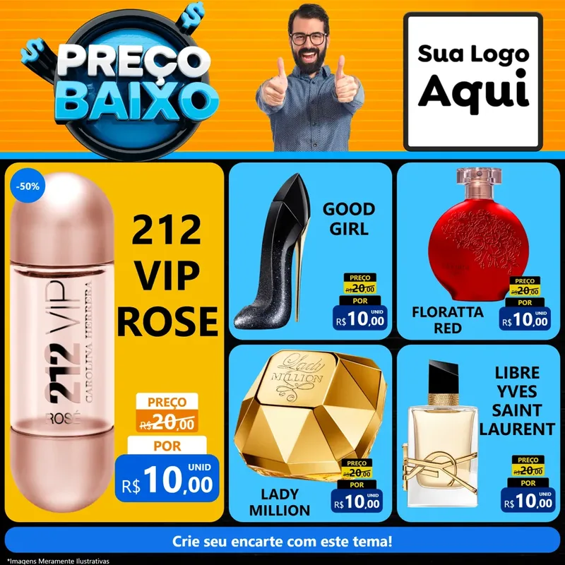 Modelo de Rede Social para Feed Facebook com o tema Preço Baixo para Perfumes