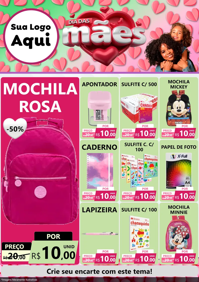 Modelo de Encarte para Encarte A4 Vertical com o tema Dia das Mães para Papelaria