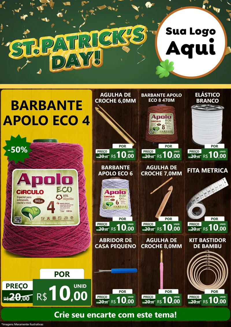 Modelo de Encarte para Encarte A4 Vertical com o tema St Patriks Day para Armarinho e Aviamentos
