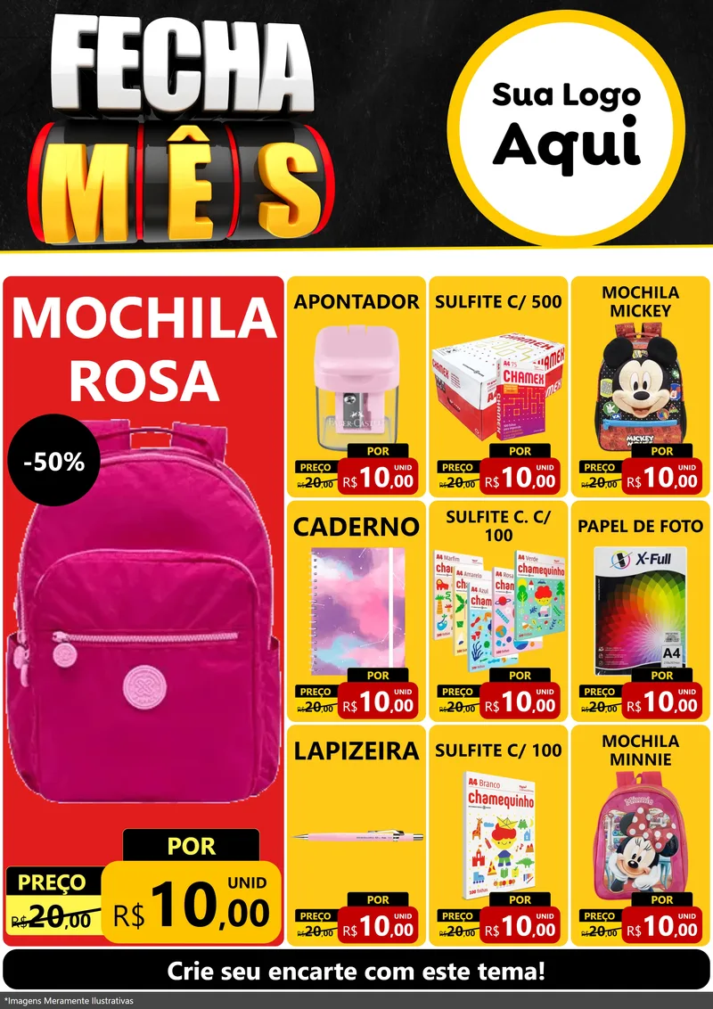 Modelo de Encarte para Encarte A4 Vertical com o tema Fecha Mês para Papelaria