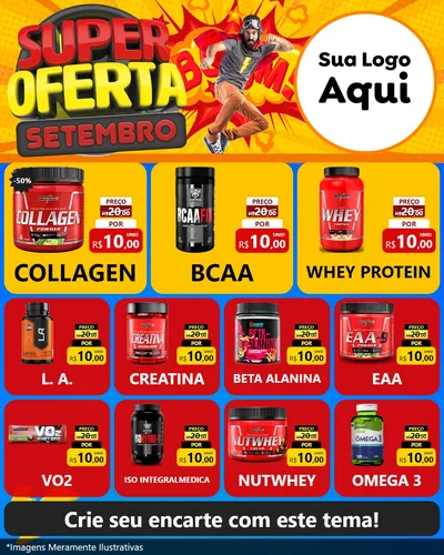 Modelo de Rede Social para Feed Instagram com o tema Super Oferta Setembro para Suplementos alimentares