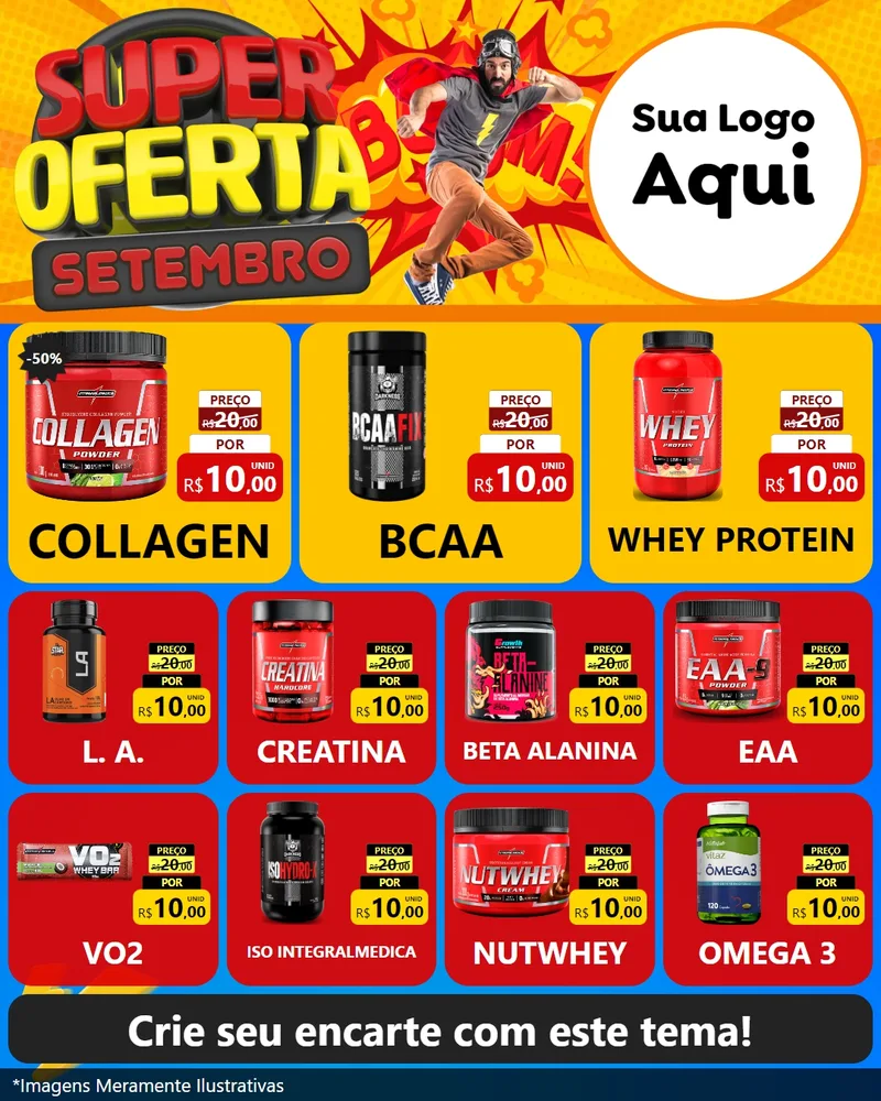 Modelo de Rede Social para Feed Instagram com o tema Super Oferta Setembro para Suplementos alimentares