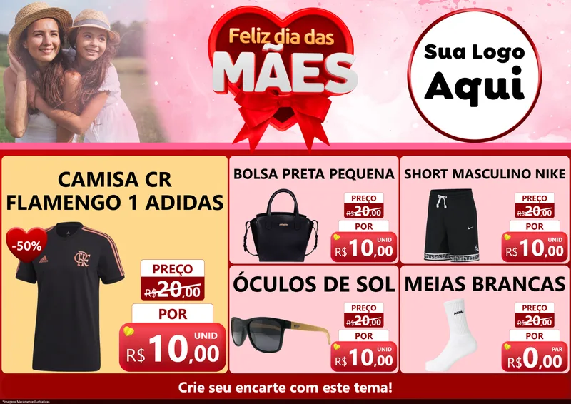Modelo de Encarte para Encarte A4 Horizontal com o tema Feliz Dia Das Mães para Roupas e acessórios