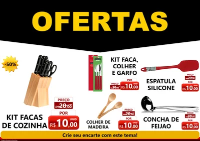Modelo de Encarte para Encarte A4 Horizontal com o tema Ofertas Preto e Vermelho Cartaz para Utilidades Domésticas