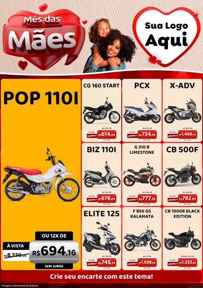 Modelo de Encarte para Encarte A4 Vertical com o tema Mês das Mães para Concessionaria de Motos