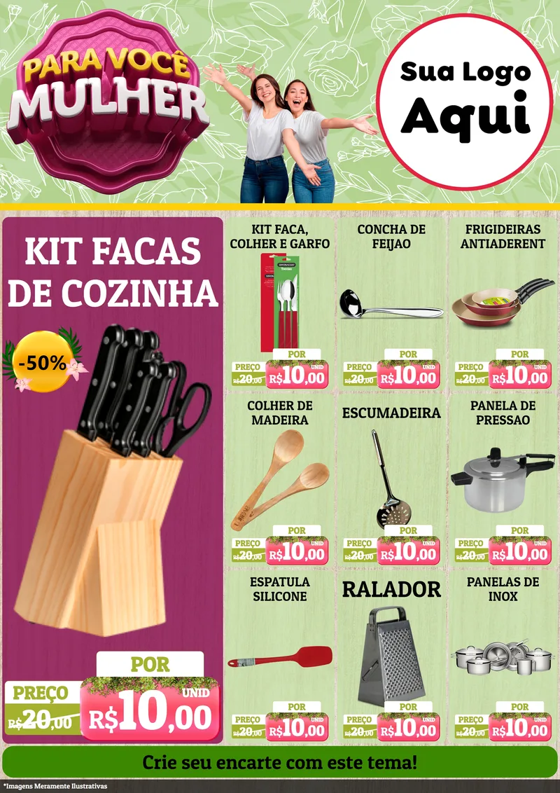 Modelo de Encarte para Encarte A4 Vertical com o tema Para Você Mulher para Utilidades Domésticas