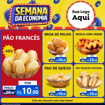 Modelo de Rede Social para Feed Facebook com o tema Semana da Economia para Padaria