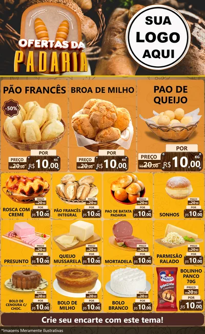 Modelo de Encarte para Encarte Grande com o tema Ofertas da Padaria para Padaria