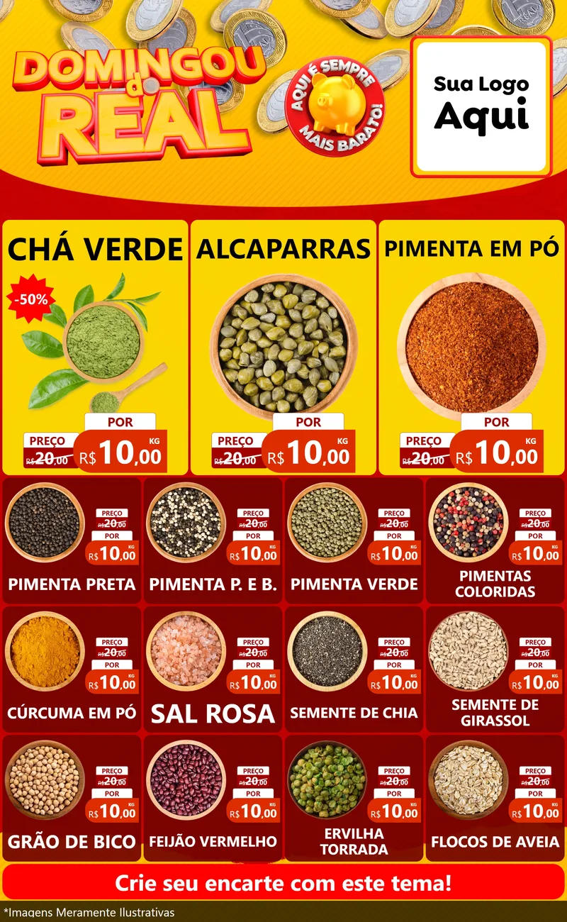 Modelo de Encarte para Encarte Grande com o tema Domingou do Real para Produtos Naturais