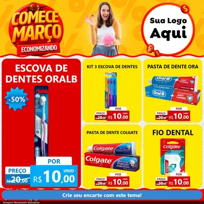 Modelo de Rede Social para Feed Facebook com o tema Comece Março Economizando para Higiene Pessoal