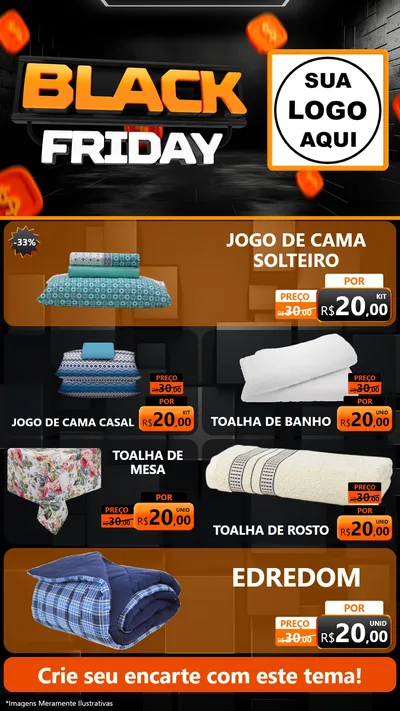 Modelo de TV para TV Vertical com o tema Black Friday para Cama, Mesa e Banho