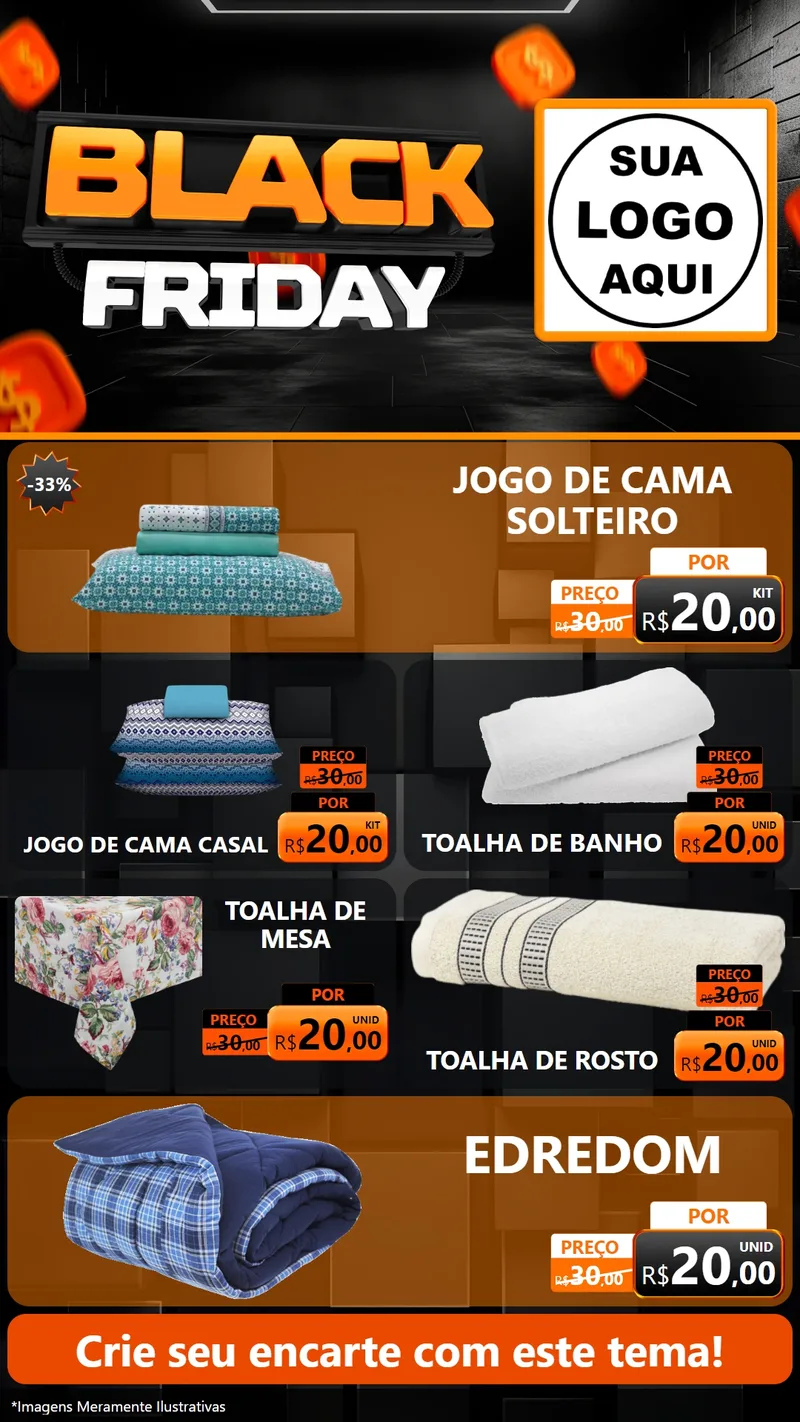 Modelo de TV para TV Vertical com o tema Black Friday para Cama, Mesa e Banho