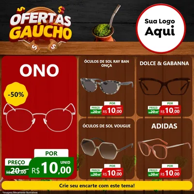 Modelo de Rede Social para Feed Facebook com o tema Ofertas Dia do Gaúcho para Óticas