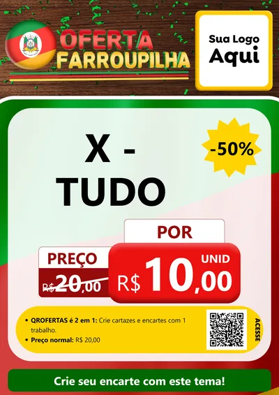 Modelo de Cartaz para Cartaz A4 Vertical com o tema Oferta Farroupilha para Hamburgueria