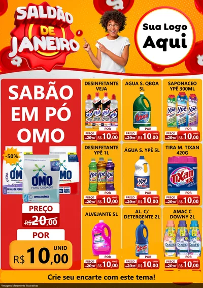 Modelo de Encarte para Encarte A4 Vertical com o tema Saldão de Janeiro para Produtos de Limpeza